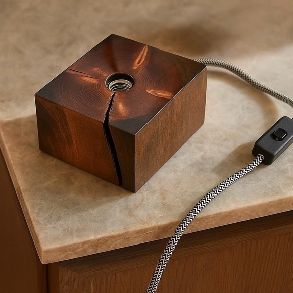 Solid Wood Block Light Bulb Lamp - Picture 1 of 14